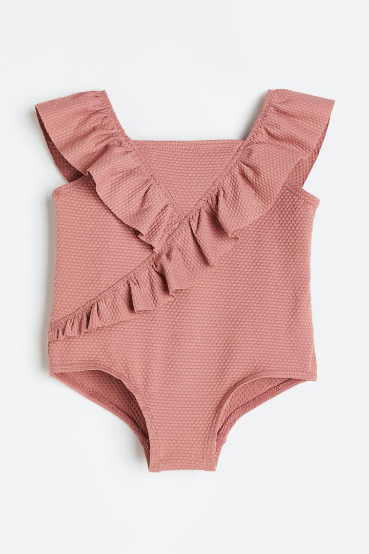 H & M - Swimsuit With Flounces - Pink
