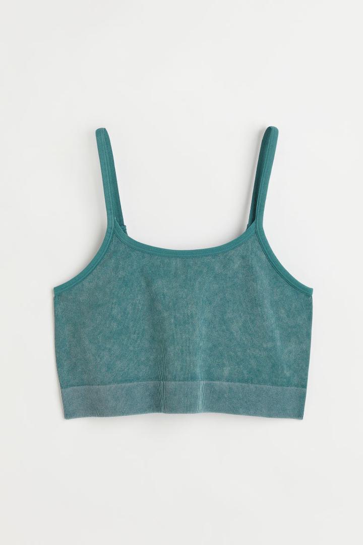 H & M - Ribbed Seamless Crop Top - Turquoise