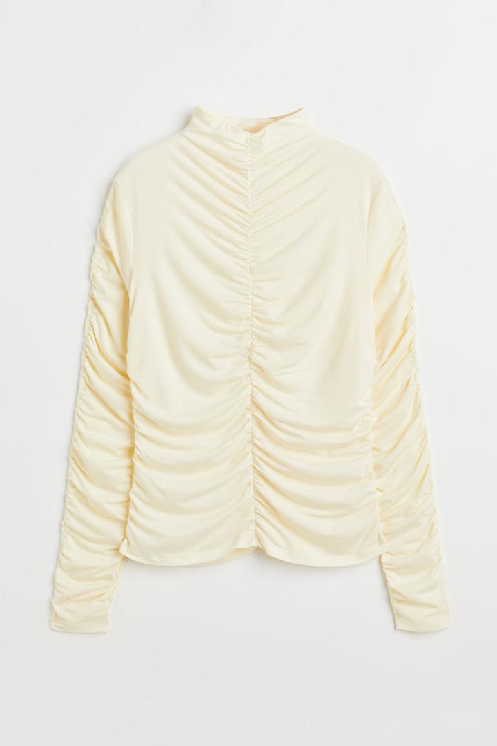 H & M - Gathered Mock-turtleneck Top - White