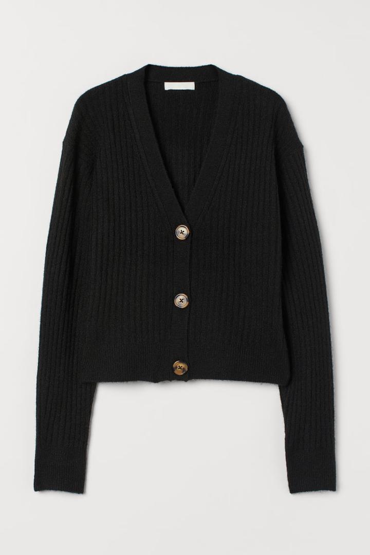 H & M - Rib-knit Cardigan - Black