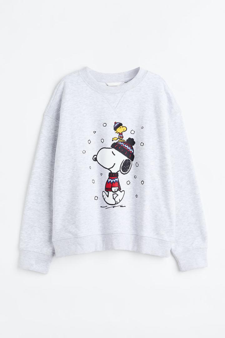 H & M - Oversized Motif-front Sweatshirt - Gray