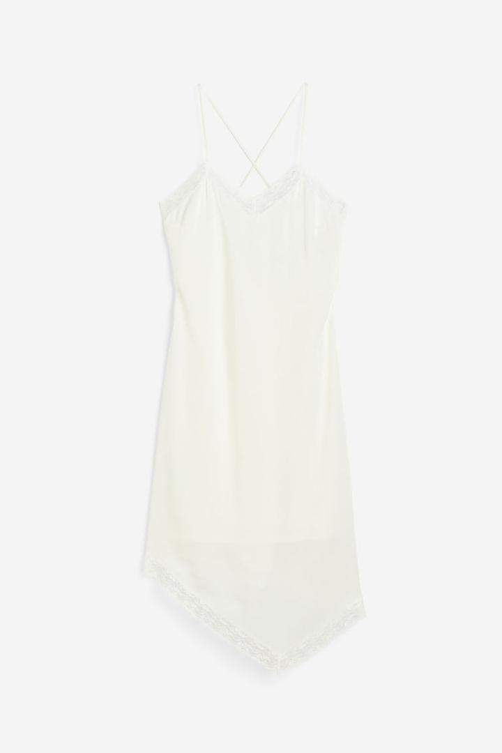 H & M - Lace-trimmed Satin Dress - White