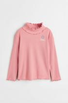 H & M - Long-sleeved Ribbed Top - Pink