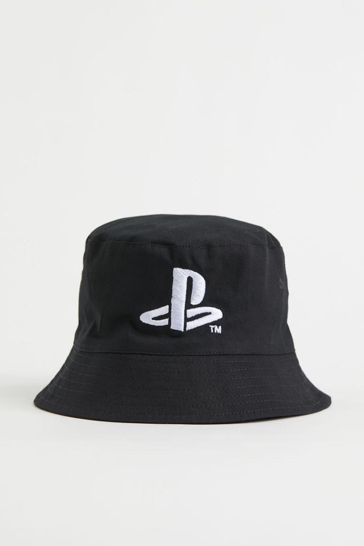 H & M - Embroidered-detail Bucket Hat - Black