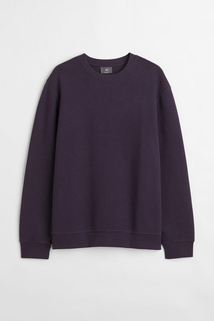 H & M - Regular Fit Ribbed Sweatshirt - Blue