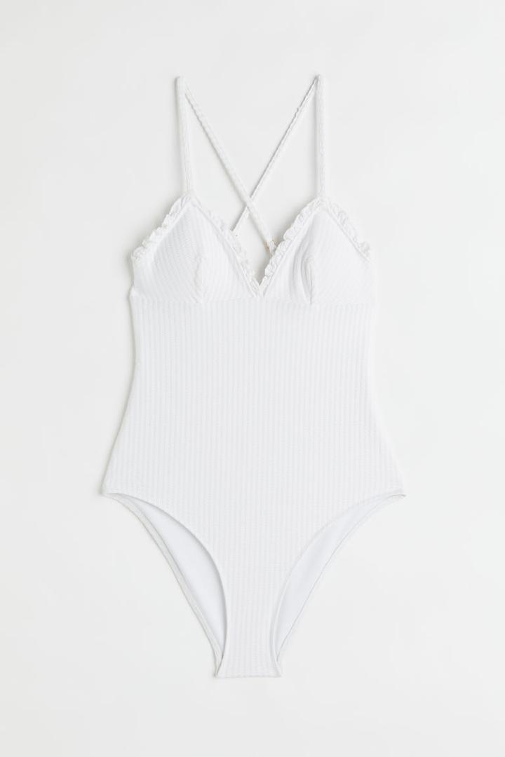 H & M - Padded-cup Swimsuit - White