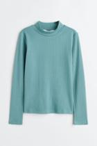 H & M - Ribbed Jersey Mock Turtleneck Top - Turquoise