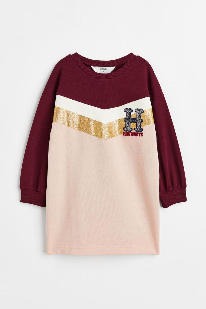 H & M - Embroidered Sweatshirt Dress - Red