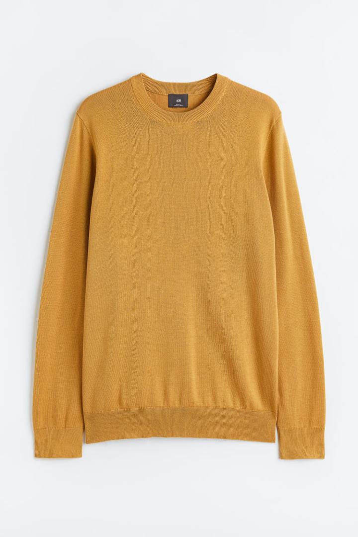 H & M - Slim Fit Fine-knit Cotton Sweater - Yellow