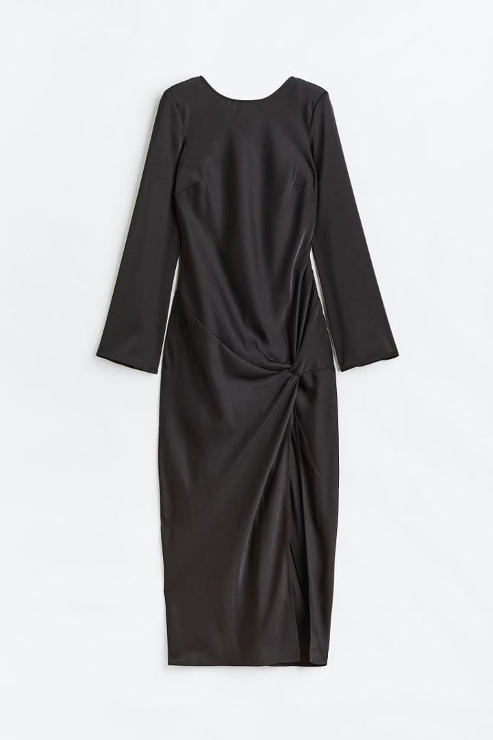 H & M - Knot-detail Satin Dress - Black