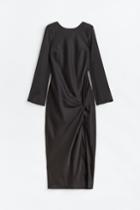H & M - Knot-detail Satin Dress - Black
