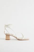 H & M - Block-heeled Tie-strap Sandals - White