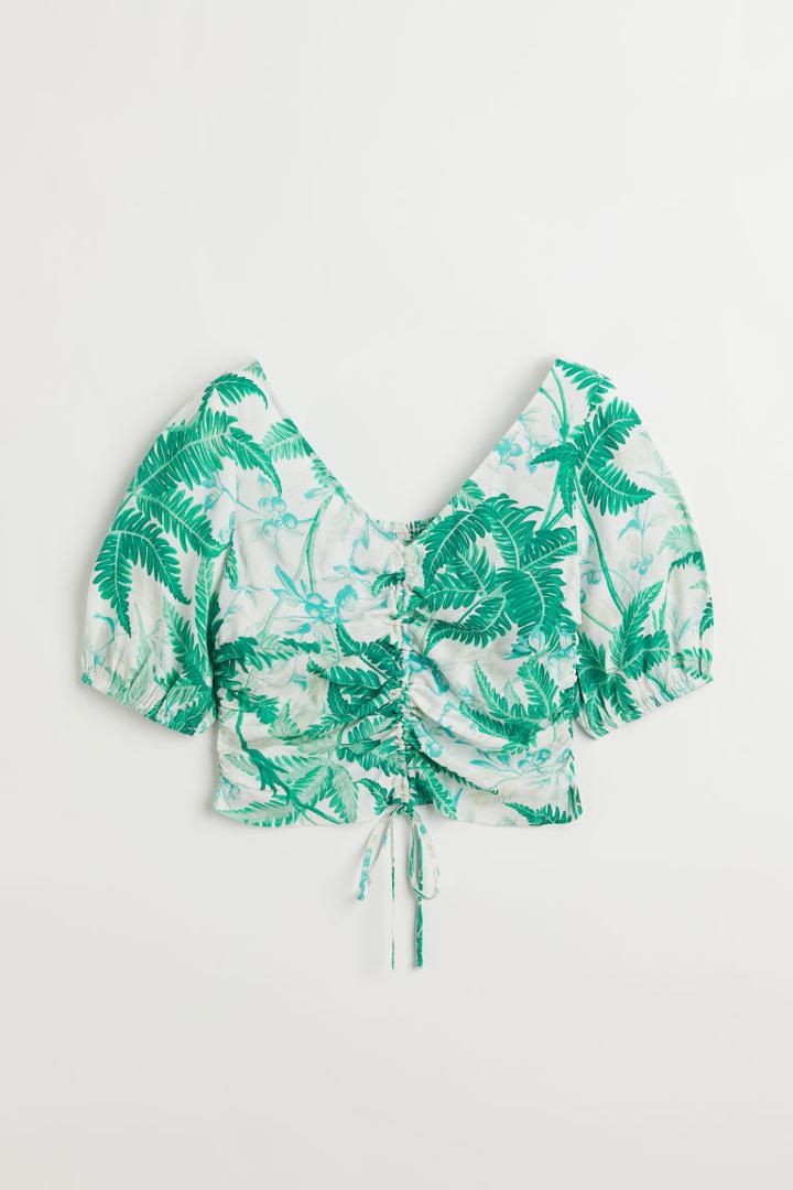 H & M - V-neck Drawstring Blouse - White