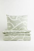 H & M - Patterned Twin Duvet Cover Set - Green