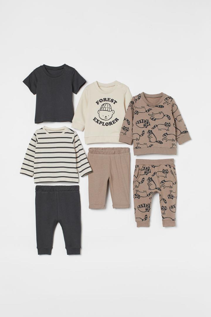H & M - 7-piece Cotton Set - Brown