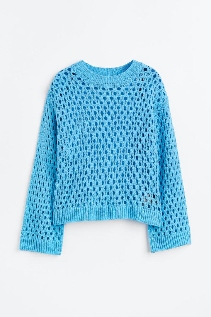 H & M - Hole-knit Sweater - Blue