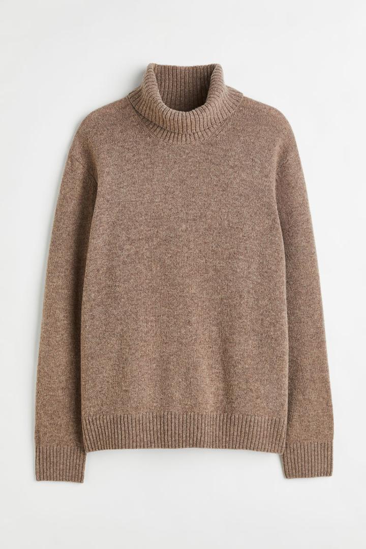H & M - Relaxed Fit Wool Turtleneck Sweater - Beige
