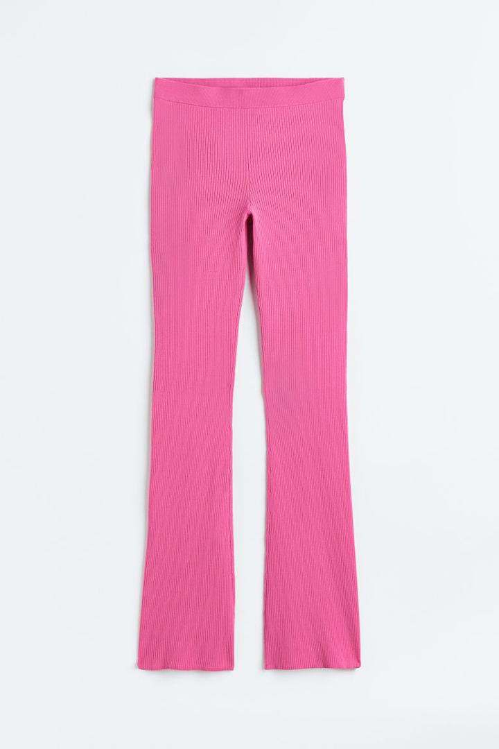 H & M - Ribbed Flared Pants - Pink