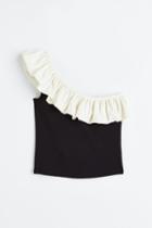 H & M - Flounced One-shoulder Top - Black
