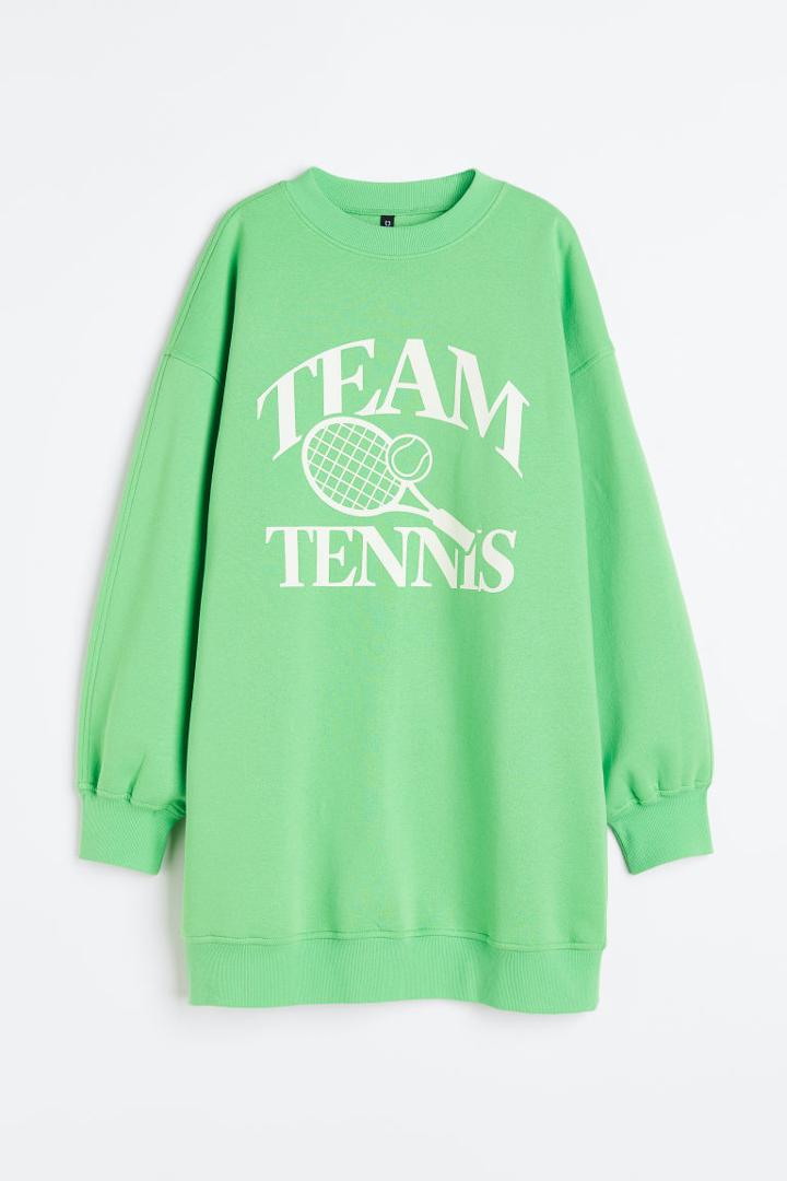 H & M - Oversized Printed Sweatshirt Dress - Green