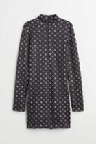 H & M - Monogram-patterned Fitted Dress - Black