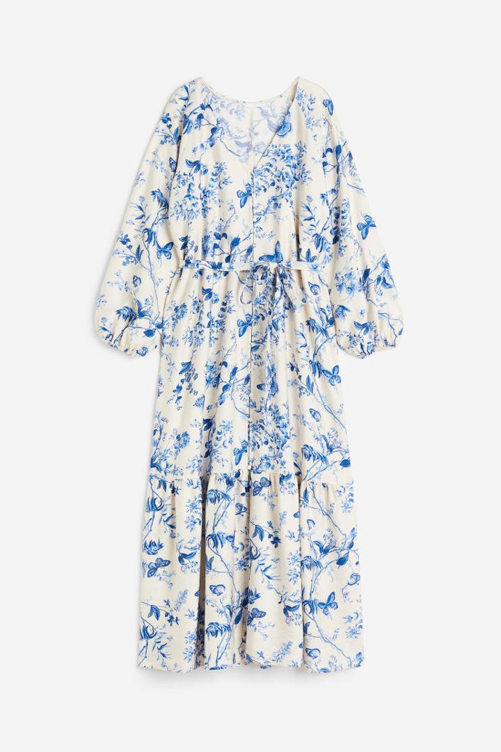 H & M - Tie-belt Button-front Dress - Beige