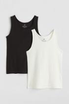 H & M - 2-pack Ribbed Cotton Tank Tops - White