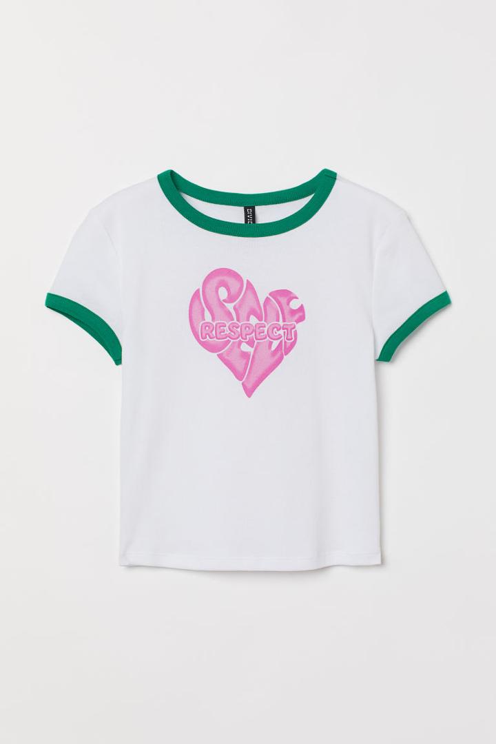 H & M - Short Printed Top - White