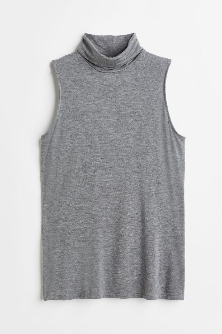 H & M - Sleeveless Turtleneck Top - Gray