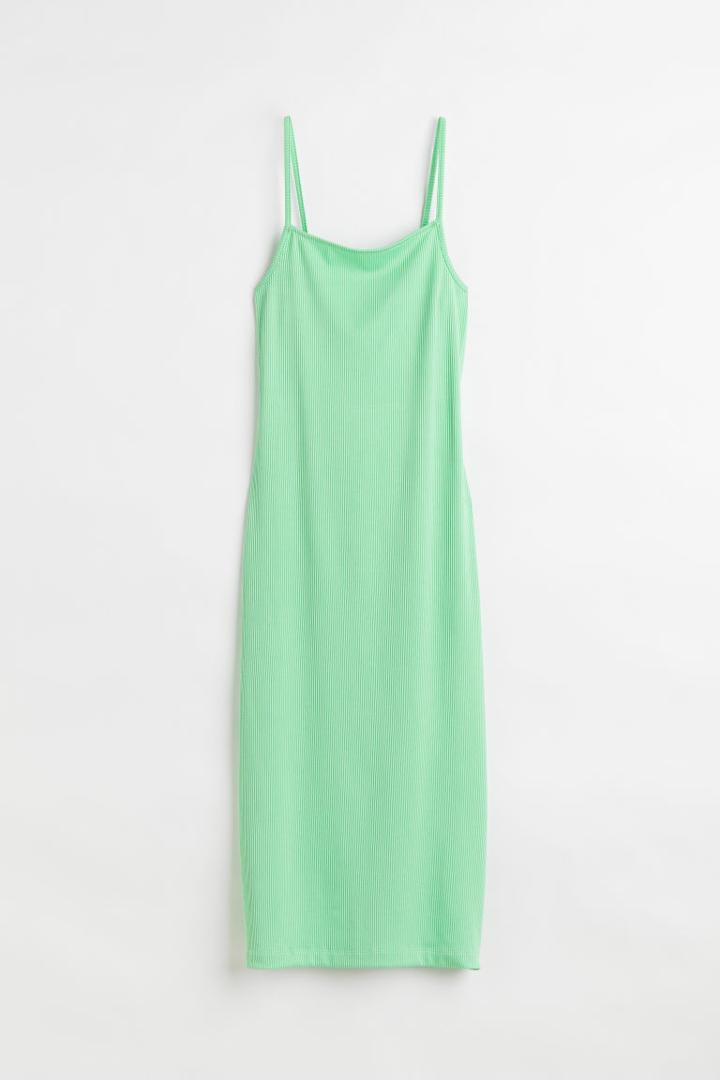 H & M - Open-backed Ribbed Jersey Dress - Green