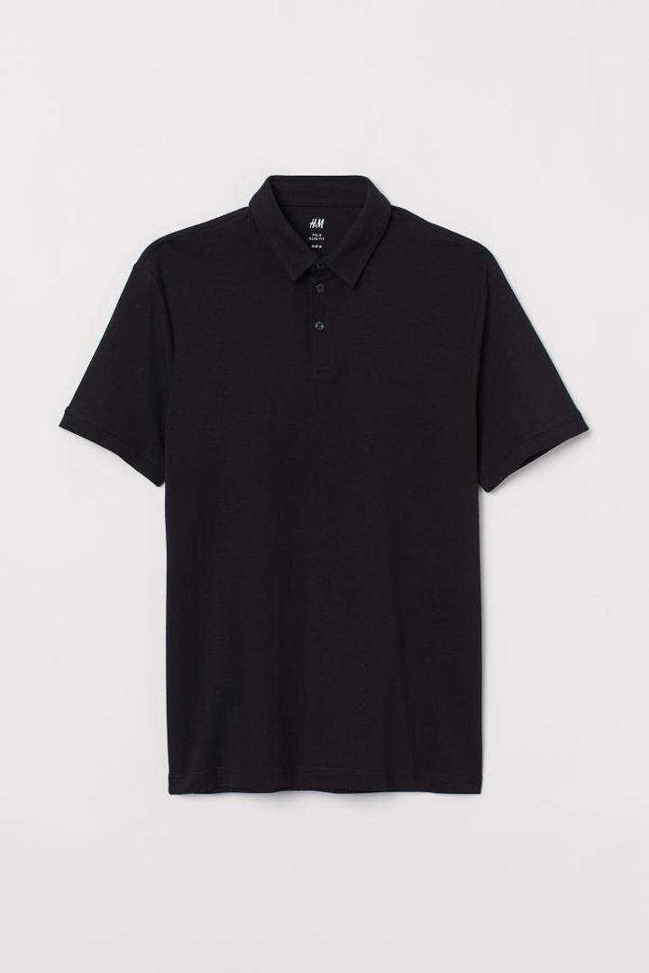 H & M - Slim Fit Polo Shirt - Black