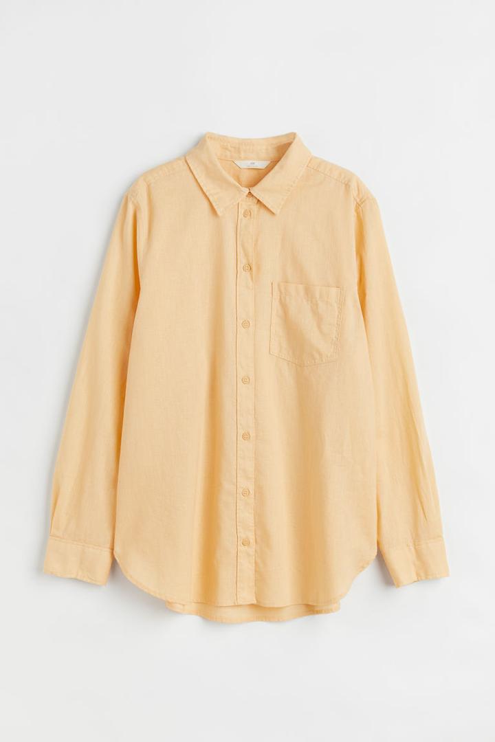 H & M - Linen-blend Shirt - Yellow