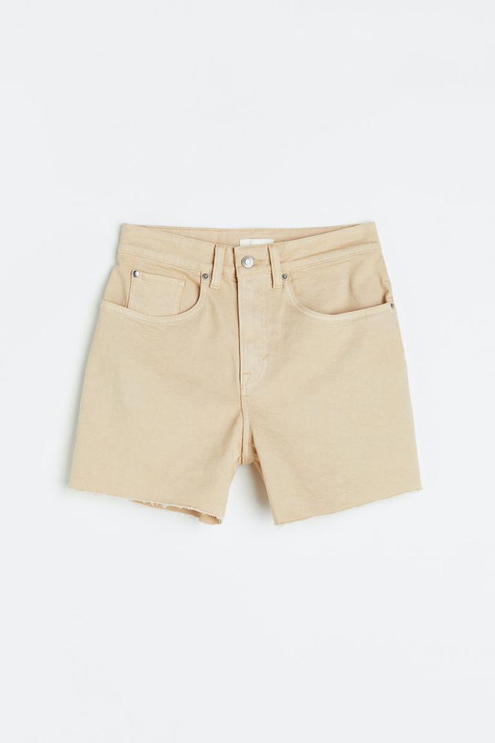 H & M - High Waist Denim Shorts - Beige
