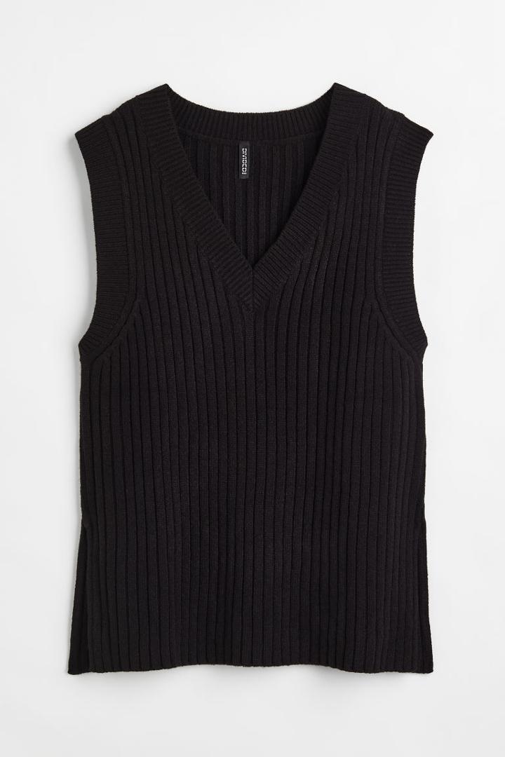 H & M - Oversized Rib-knit Sweater Vest - Black