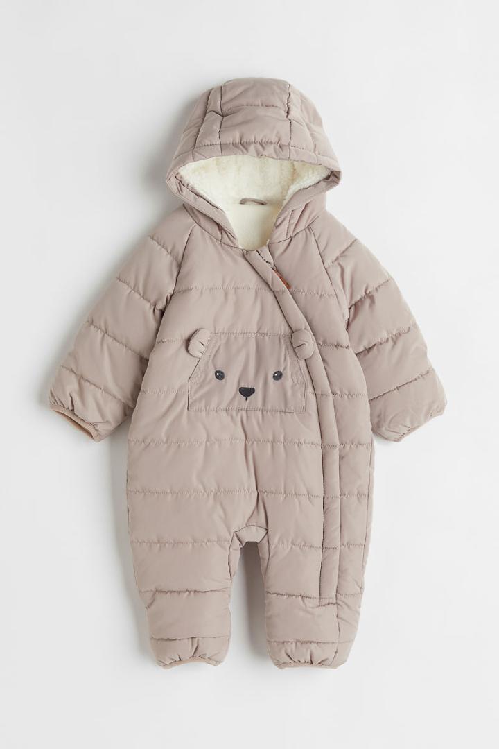 H & M - Faux Shearling-lined Jumpsuit Overall - Brown