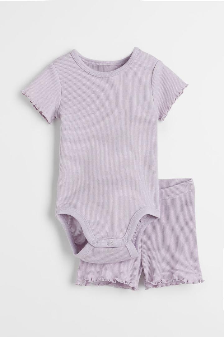 H & M - Ribbed Cotton Set - Purple