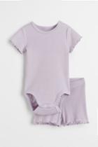 H & M - Ribbed Cotton Set - Purple