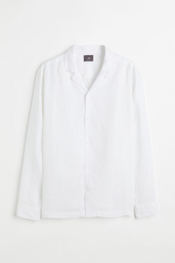 H & M - Regular Fit Linen Shirt - White