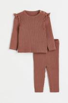 H & M - 2-piece Rib-knit Cotton Set - Beige