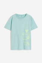 H & M - Printed Cotton T-shirt - Turquoise