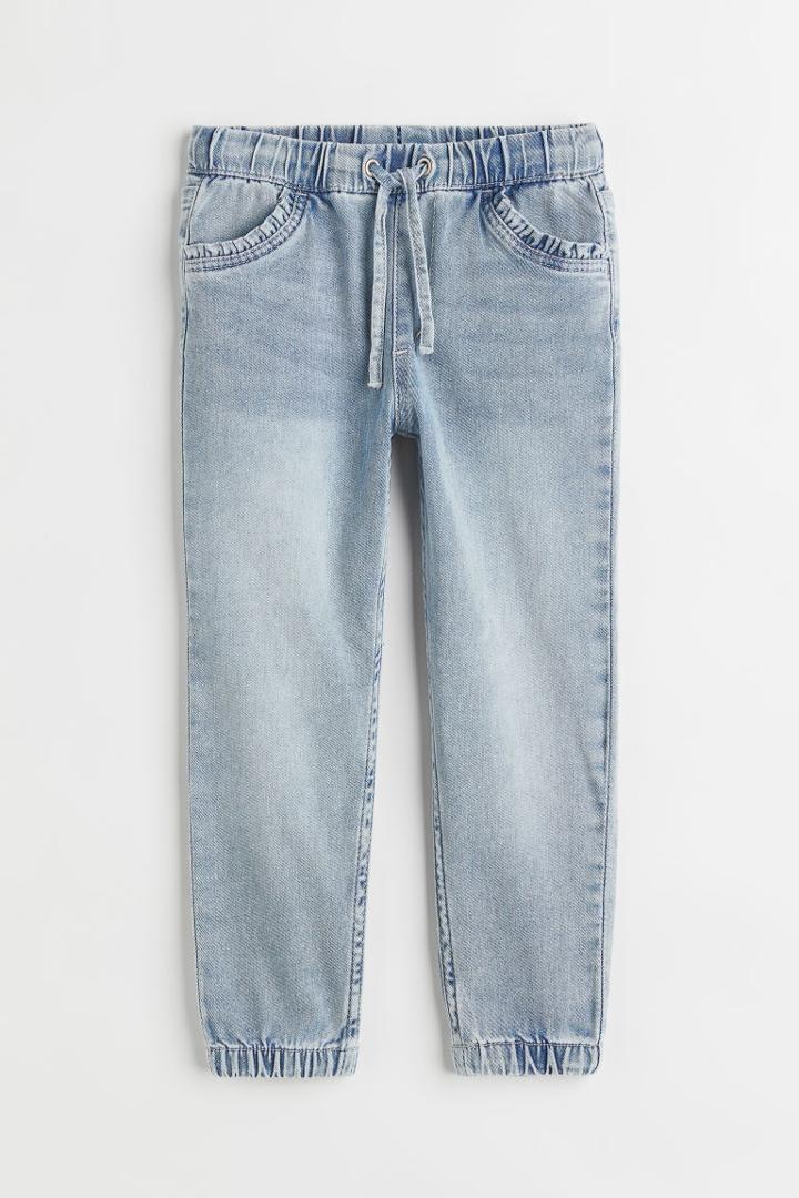 H & M - Ruffle-trimmed Denim Joggers - Blue