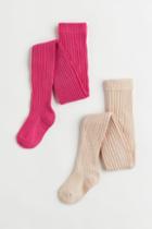 H & M - 2-pack Fine-knit Tights - Pink