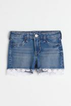 H & M - Lace-trimmed Denim Shorts - Blue