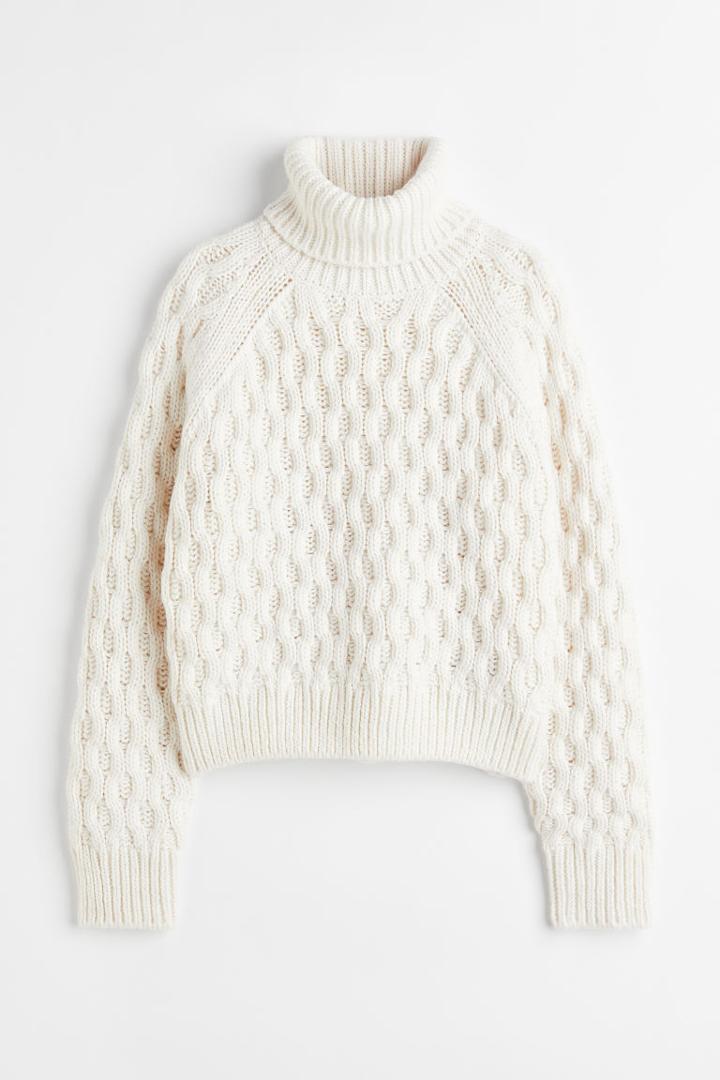 H & M - Cable-knit Turtleneck Sweater - White