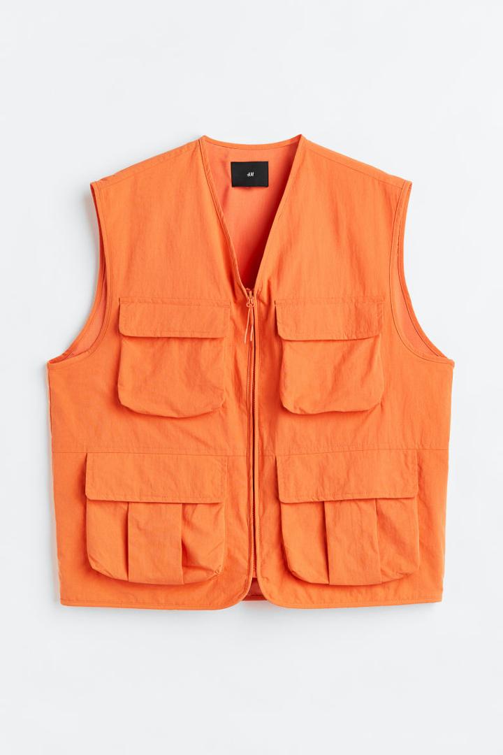 H & M - Relaxed Fit Nylon Cargo Vest - Orange