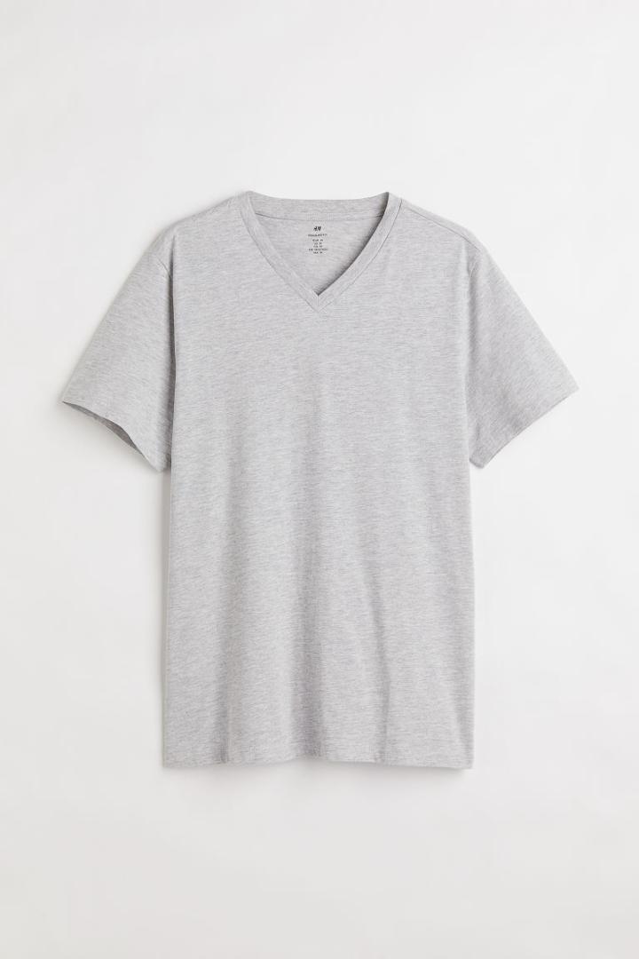 H & M - Regular Fit V-neck T-shirt - Gray