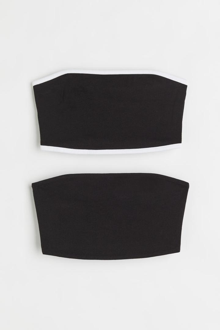 H & M - 2-pack Crop Tube Tops - Black