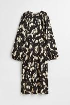H & M - Patterned Balloon-sleeved Dress - Gray
