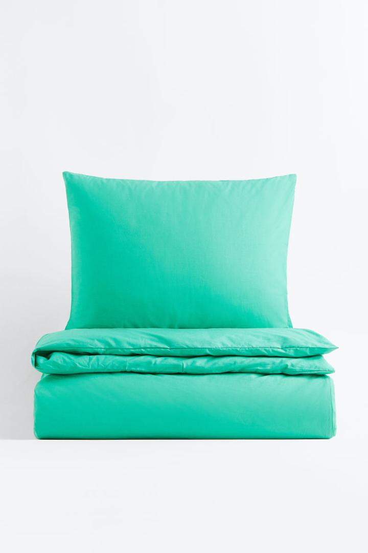 H & M - Twin Duvet Cover Set - Green