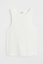 H & M - Ribbed Cotton Tank Top - White